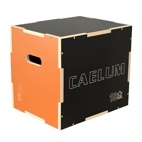CAELUM 3-in-1 Wood Plyo Box, Non-Slip Plyometric Jump Box for Gym, Squats - color: Black Orange, size: 20" x 18" x 16"