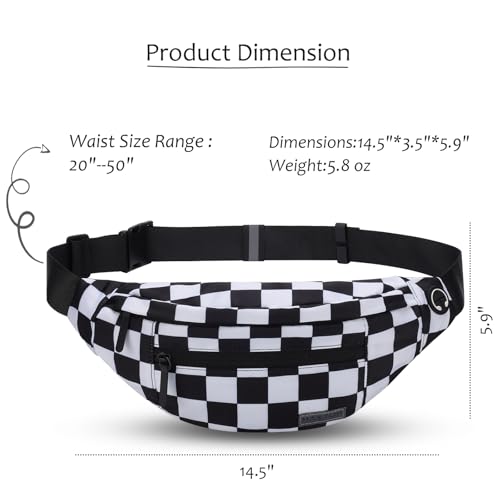 MAXTOP Large Checkered Fanny Pack Crossbody Belt Bag for Shopping Traveling - color: Checkered-Black