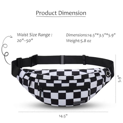 MAXTOP Large Checkered Fanny Pack Crossbody Belt Bag for Shopping Traveling - color: Checkered-Black