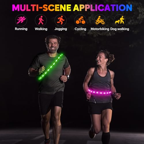 Illumifun LED Running Belt - USB Rechargeable Light Up Sash, High-Visibility Elastic Waistband Light for Running Cycling Hiking Camping Nighttime Activities - color: Candy Pink