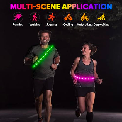 Illumifun LED Running Belt - USB Rechargeable Light Up Sash, High-Visibility Elastic Waistband Light for Running Cycling Hiking Camping Nighttime Activities - color: Candy Pink