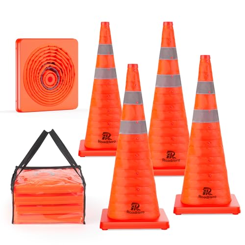 RoadHero 28 Inch 4 Pack Collapsible Traffic Safety Cones with Bag, Orange - size: 28 Inch