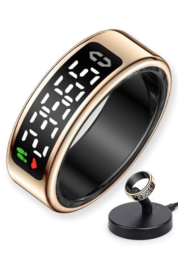 Smart Ring with LED Display，Fitness Tracker Ring, IP68 Waterproof Health Tracker Ring, Blood Oxygen & Heart Rate Monitor, Long Lasting Battery Sleep Ring for Women & Men - color: Rose gold, size: 8