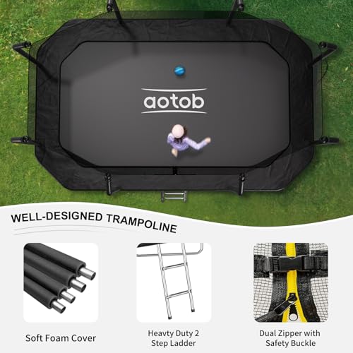 AOTOB 12 FT/14 FT Rectangle Trampoline with Net - color: Black, size: 12 FT