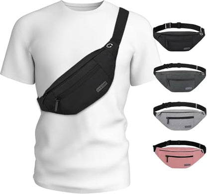 MAXTOP Large Fanny Pack for Women Men Crossbody Bag with 4-Zipper Pockets - color: Black