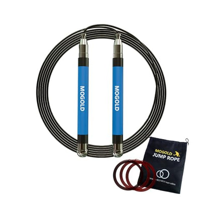 2-in-1 Speed Rope: 2mm for Boxing/MMA & 3mm for CrossFit - Tool-Free Adjustable Cable System with Dual Bearings - Sweatproof Hybrid Grip for High-Intensity Training - color: Blue