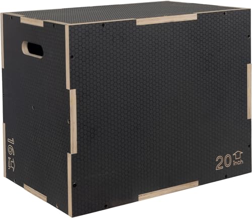 Signature Fitness Non-Slip Wooden Plyo Box Jump Exercise Platform, Plyometric Workout Equipment for Home Gym, Training Step Box, Multiple Sizes - color: Gray, size: 16x20x24"