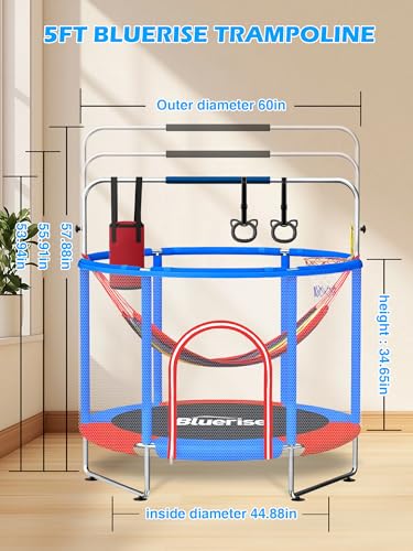 BLUERISE 60" Indoor&Outdoor with Enclosure 5FT Trampoline for Kids Gifts - color: Blue / Red - 6-in-1