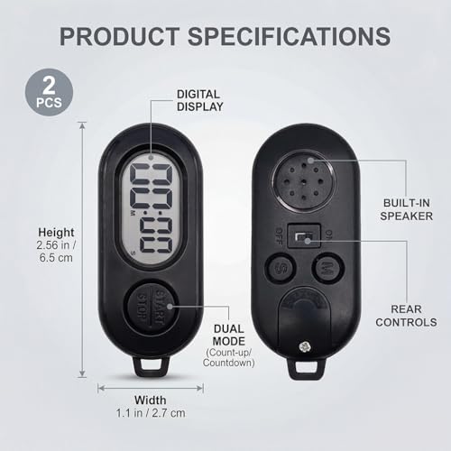 2 Pack Mini Digital Keychain Timer, Countdown and Stopwatch