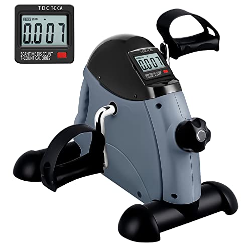 Mini Exercise Bike, himaly Under Desk Bike Pedal Exerciser Portable Foot Cycle Arm & Leg Peddler Machine with LCD Screen Displays - color: Gray