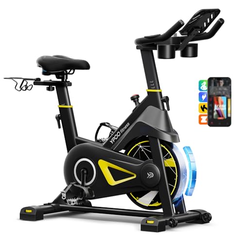 YPOO Exercise Bike Adjustable Magnetic Resistance 330LBS,APP Courses - color: Black Yellow