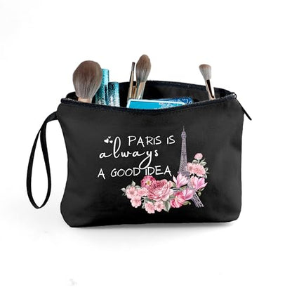 Paris Travel Gifts for International Travelers, Black Cosmetic Makeup Bags - color: travel92-black