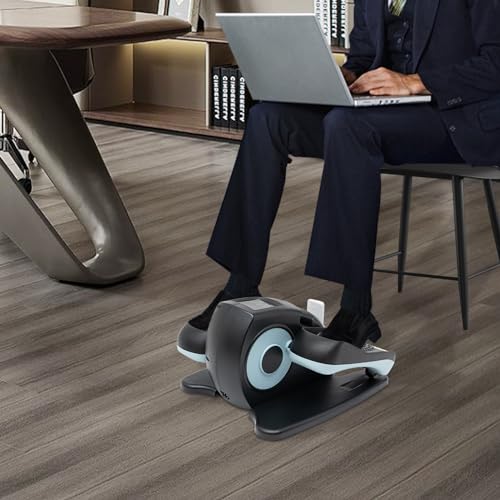 Under Desk Elliptical Machine, Electric Seated Leg Foot Pedal Exerciser, Portable Leg Exerciser with 5 Adjustable Speeds and Remote Control, Rehab Electric Elliptical Machine for Home, Gym - color: Blue
