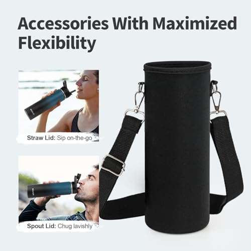 WixByti 24 oz Insulated Water Bottle with Straw, Stainless Steel Water Jug - color: Blue/Black Gradient, size: 24 Ounces