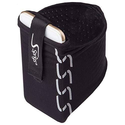 Sprigs Phone Armband Sleeve for iPhone 14, 13, 12, 11, X Galaxy Z, S22, S21, S20 Google Pixel 7, 6, 5. The Lightest & Most Comfortable Running Armband, Stretches to Fit All Phones with Case for Women & Men - color: Black Reflective, size: Medium