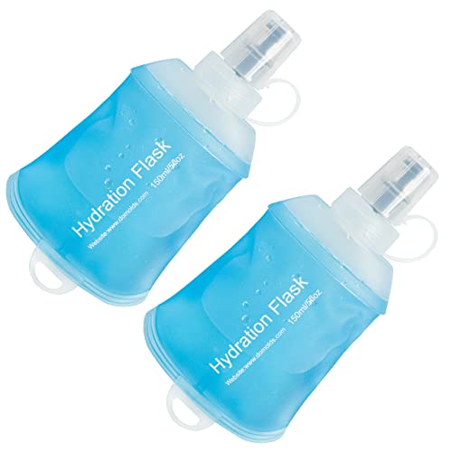 AXEN Soft Flask TPU Foldable Running Hydration Flask, Soft Collapsible Water Bottle for Hydration Pack Cycling Marathon Running Hiking - color: Blue Pack of 2-150ml