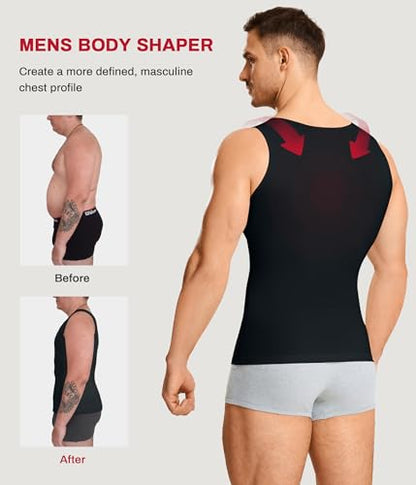 Nebility Shapewear Mens Compression Shirt - Slimming Body Shaper Vest Sleeveless Undershirts Workout Tank Tops - color: Black, size: 4X-Large