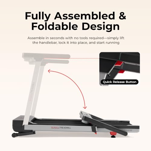 Sunny Health & Fitness Fully Assembled Auto Incline Treadmill for Home Gym