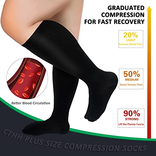 CTHH Wide Calf Compression Socks for Women Men Plus Size Knee High Stocking - color: Black, size: XX-Large