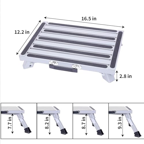 Homeon Wheels Adjustable RV Step Stool, Folding Aluminum Non-Slip Platform - color: Gray