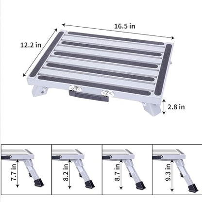 Homeon Wheels Adjustable RV Step Stool, Folding Aluminum Non-Slip Platform - color: Gray