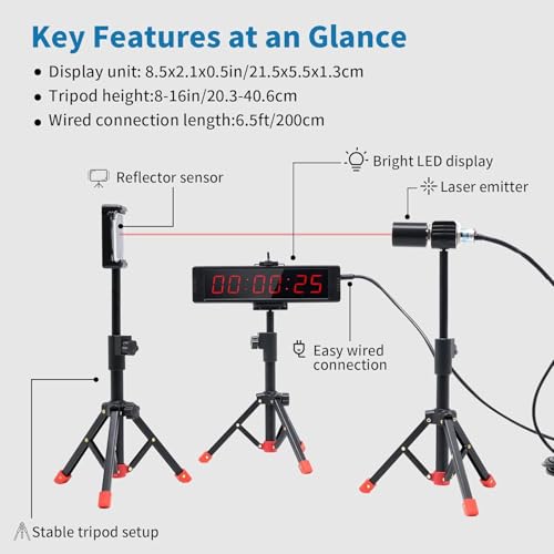 Indoor Wired Laser Timer for Training,LED Stopwatch Race Clock,Racing Timer,Skating Track and Field Running for Sprints Bike Motorcycle（8.5 x 2.1 inch） - style: 8.5 x 2.1 inch