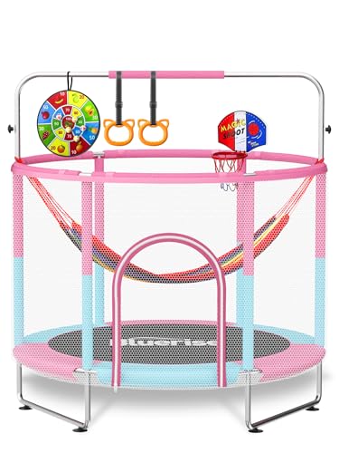 BLUERISE 60" Indoor&Outdoor with Enclosure 5FT Trampoline for Kids Gifts - color: Pink / Blue -2- 6-in-1
