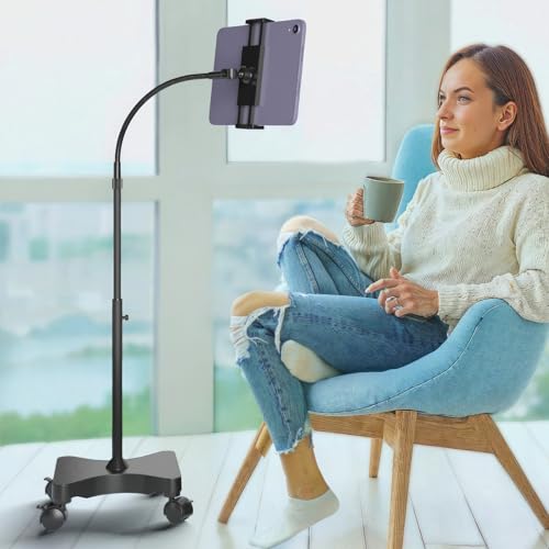 LEVO Rolling Gooseneck Tablet Floor Stand, iPad & Phone Holder, Black - color: Black