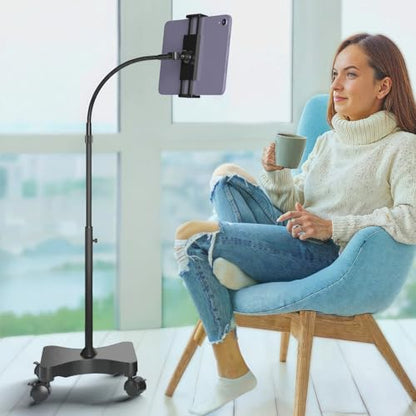 LEVO Rolling Gooseneck Tablet Floor Stand, iPad & Phone Holder, Black - color: Black