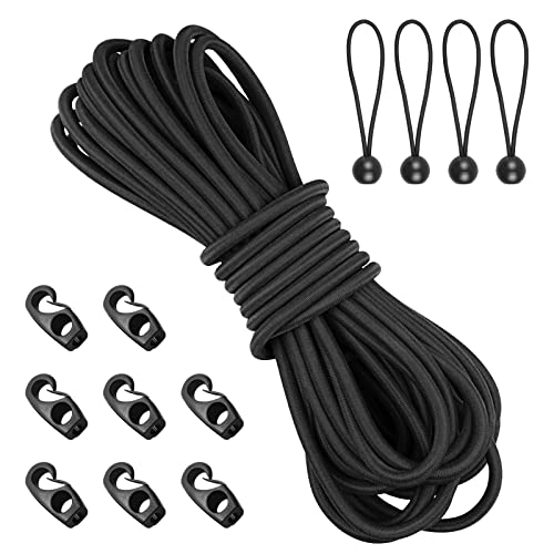 1/5'' x 19.6ft Kayak Bungee Cord Replacement Kit, Bungee Straps - size: 1/5'' x 19.6ft, Black, style: Bungee & 8 hooks& 4 Bungee Balls