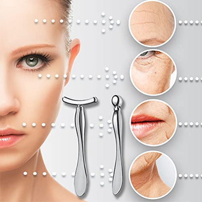 Pimoys 3-Piece Metal Eye Cream Applicator Tool, Roller, Spoon, Silver - color: Silver