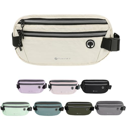 Slim Running Belt for Women Men Runners Fanny Packs With Phone Holder Hidden Pockets Exercise Waist Bag for Marathon Workout - color: Beige/T2085