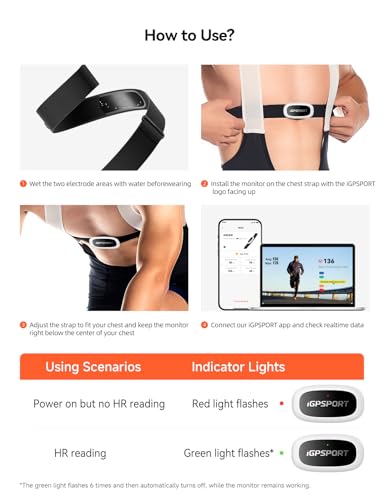 iGPSPORT HR50 Cycling Sensor Chest Strap, IPX7 Waterproof Bluetooth ANT+ for Cycling Running Jogging Yoga Fitness