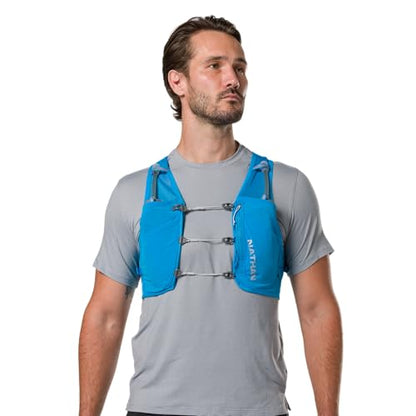 Nathan Hydration Vest - Lightweight, Quick-Fit Fix, Reflective, 4L Storage, Six Pockets, Two 14oz Flasks, Pinnacle Breeze - size: Small-Medium, style: Electric Blue