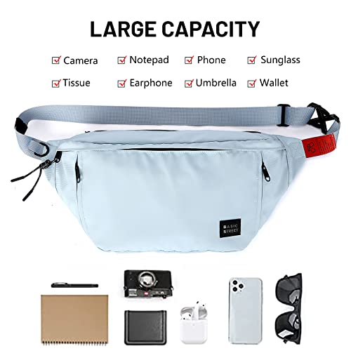 Large Crossbody Fanny Pack for Women Men,Waterproof Waist Bag Pack - color: Light Blue, size: Large