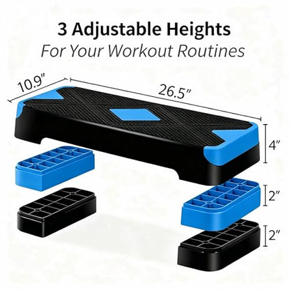 ZENY 26.5 inch Aerobic Step Platform with 4 Step Risers, 400 lbs Capacity - color: Blue