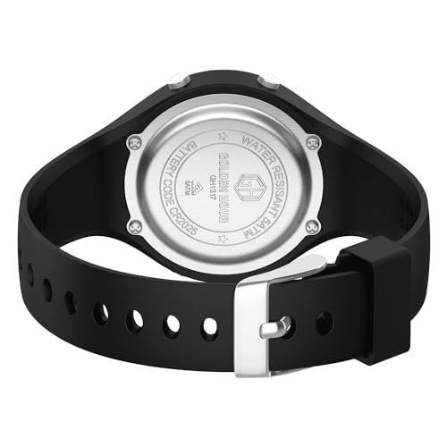GOLDEN HOUR Waterproof Sport Women's Digital Chronograph Silicone Strap Watch - color: Silver Black