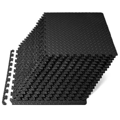 ProsourceFit Exercise Puzzle Mat 1/2-inch, EVA Interlocking Foam Floor Tiles for Home Gym, Workout Equipment, Kids Play Areas, Black, 72 SQ FT - 18 Tiles - color: Black, size: 18 Pack (72 SQ FT)