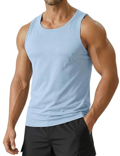 PINSPARK Men's UPF 50+ Quick Dry Tank Tops Athletic Muscle Tee - color: Blue, size: Medium