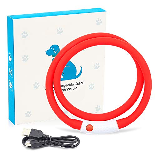 BSEEN Light Up Dog Collar, Silicone LED Dog Collar Rechargeable Cat Collar Cuttable Glowing Puppy Necklace Safety Dog Lights for Night Walking (Red) - color: Red-Standard(70cm)