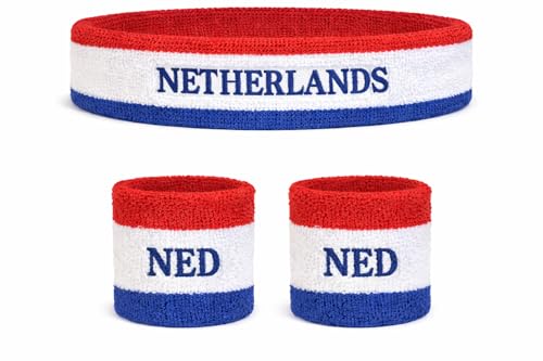 Suddora Country Headband & Wristbands Set (Includes 2 Wrist & 1 Head Sweatband), Highly Moisture Wicking - color: Netherlands