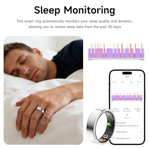 Smart Ring for Women Men, Health Tracker, Fitness Ring (Silver, 9#) - color: Silver, size: 9#