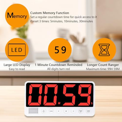 Digital Kitchen Timer, 7.1In Extra Large LED Display Countdown Timer - color: White