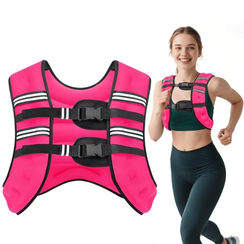 Ragebby Weighted Vest, 6lb/8lb/12lb/16lb/20lb/30lb for Men, Women with Reflective Stripe, Weight Vests Adjustable for Workout, Strength Training, Running, Fitness, Muscle Building, Weight Loss clearance - color: Pink, size: 16LB