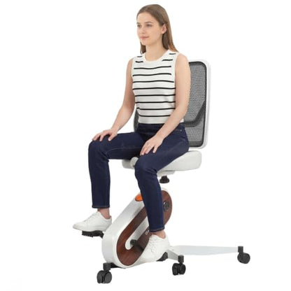 HitGo Ergonomic Office Chair with Exercise Bike, 330LBS Under-Desk Bike with 9-Level Height-Adjustable Seat, 8-Level Resistance, Rolling Wheels, Quiet Fitness for Home Office - color: White+White Desk