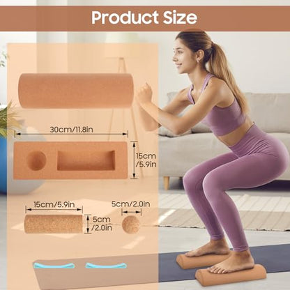 Cork Balance Board, Exerciser Trainer Set