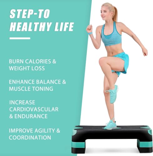 ZENY 26.5 inch Aerobic Step Platform with 4 Step Risers, 400 lbs Capacity - color: Green
