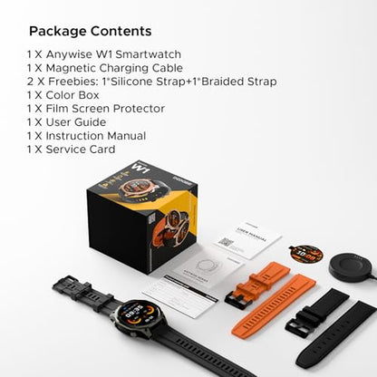 Anywise W1 GPS Smart Watches for Men, 6 Satellite Positioning, 50M Waterproof Fitness Tracker, 1.43'' AI Mens Smart Watch for Android Phone/iphone compatible,Answer/Make Call/12 Days Battery - color: Black - 3 Watch Bands