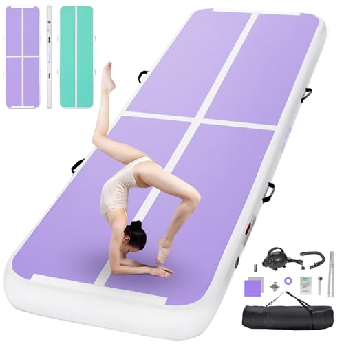 FBSPORT Inflatable Air Gymnastics Mat Training Mats 4/8 inches Thickness Gymnastics Tracks for Home Use/Training/Cheerleading/Yoga/Water with Pump - color: Purple+Green, size: 10ftL*3.3ftW*8inH