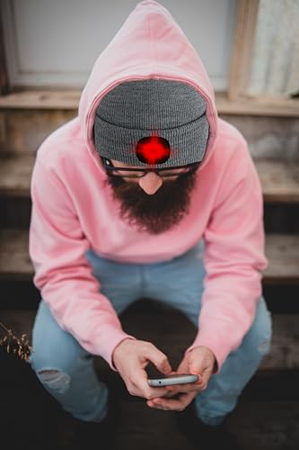 ATNKE LED Lighted Beanie Hat,USB Rechargeable 8 LED Red Glow Flashing Alarm Running Headlamp Cap Gifts for Men and Women - color: #Grey